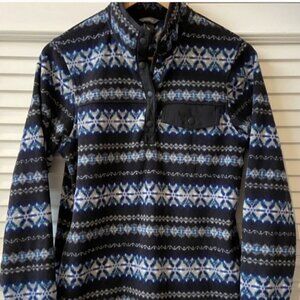 Eddie Bauer Blue and Black Patterned Aztec Fleece Pullover 1/4 Snap Jacket